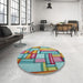 Round Patterned Blue Green Modern Rug in a Office, pat775