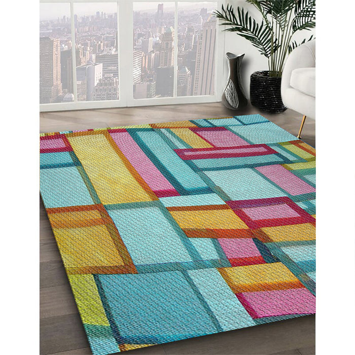 Patterned Blue Green Modern Rug in Family Room, pat775