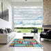 Square Patterned Blue Green Modern Rug in a Living Room, pat775