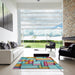 Square Machine Washable Transitional Blue Green Rug in a Living Room, wshpat775