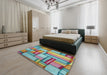Machine Washable Transitional Blue Green Rug in a Bedroom, wshpat775