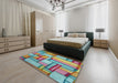 Patterned Blue Green Modern Rug in a Bedroom, pat775