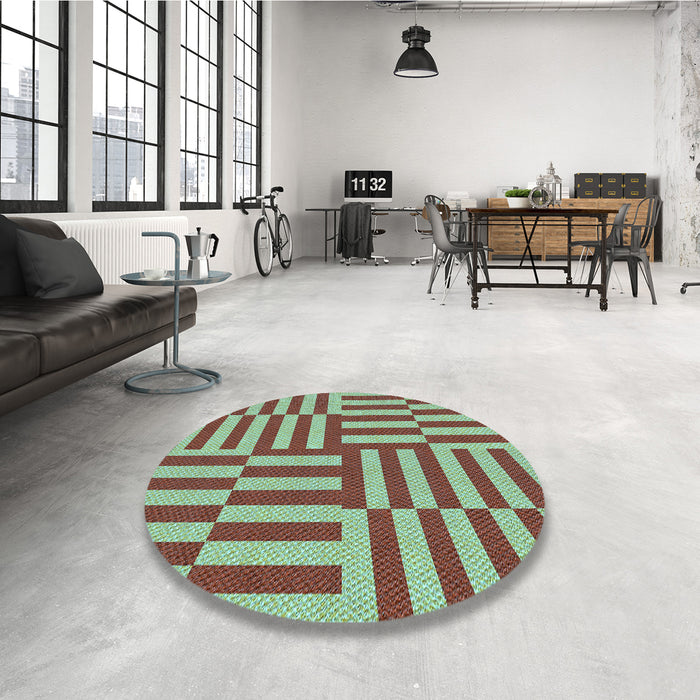 Round Patterned Pastel Green Rug in a Office, pat776lblu
