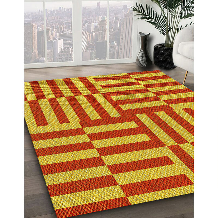 Patterned Neon Red Rug in Family Room, pat776yw