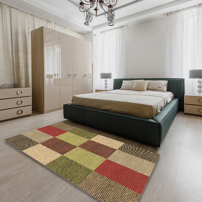 Patterned Metallic Gold Rug in a Bedroom, pat777brn