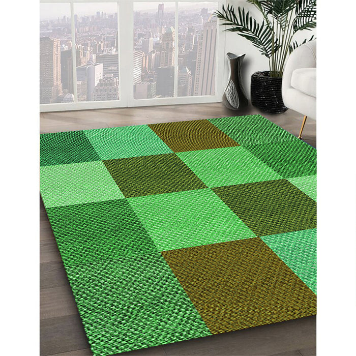 Patterned Neon Green Rug in Family Room, pat777grn
