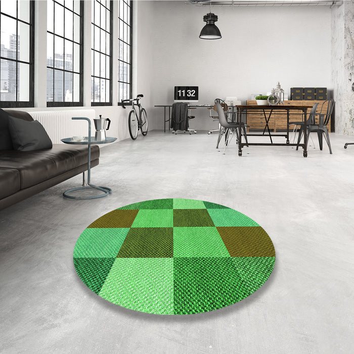 Round Patterned Neon Green Rug in a Office, pat777grn