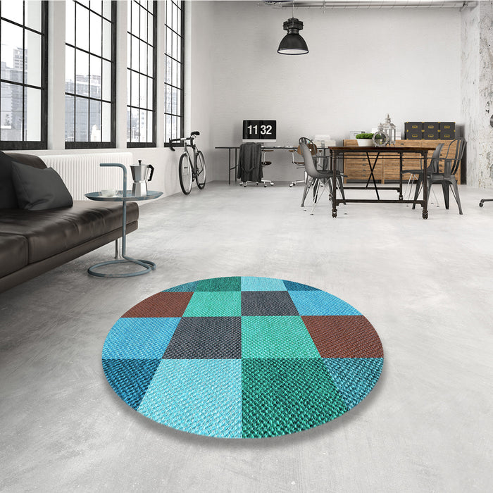 Round Patterned Bright Turquoise Blue Rug in a Office, pat777lblu