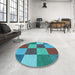 Round Patterned Bright Turquoise Blue Rug in a Office, pat777lblu