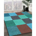 Machine Washable Transitional Bright Turquoise Blue Rug in a Family Room, wshpat777lblu