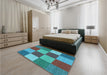 Patterned Bright Turquoise Blue Rug in a Bedroom, pat777lblu