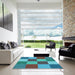 Machine Washable Transitional Bright Turquoise Blue Rug in a Kitchen, wshpat777lblu