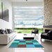 Square Patterned Bright Turquoise Blue Rug in a Living Room, pat777lblu