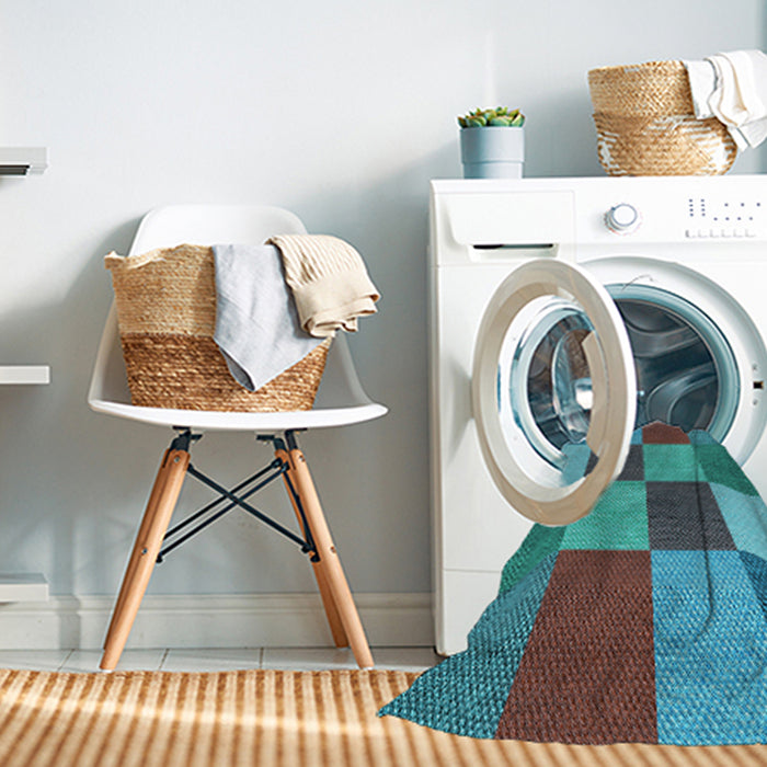 Machine Washable Transitional Bright Turquoise Blue Rug in a Washing Machine, wshpat777lblu