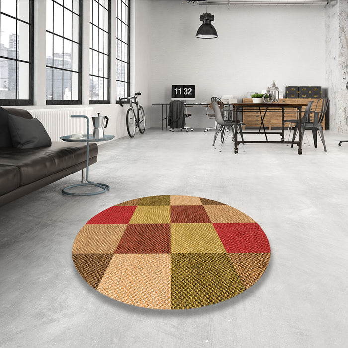 Round Patterned Yellow Rug in a Office, pat777org