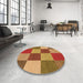 Round Patterned Yellow Rug in a Office, pat777org