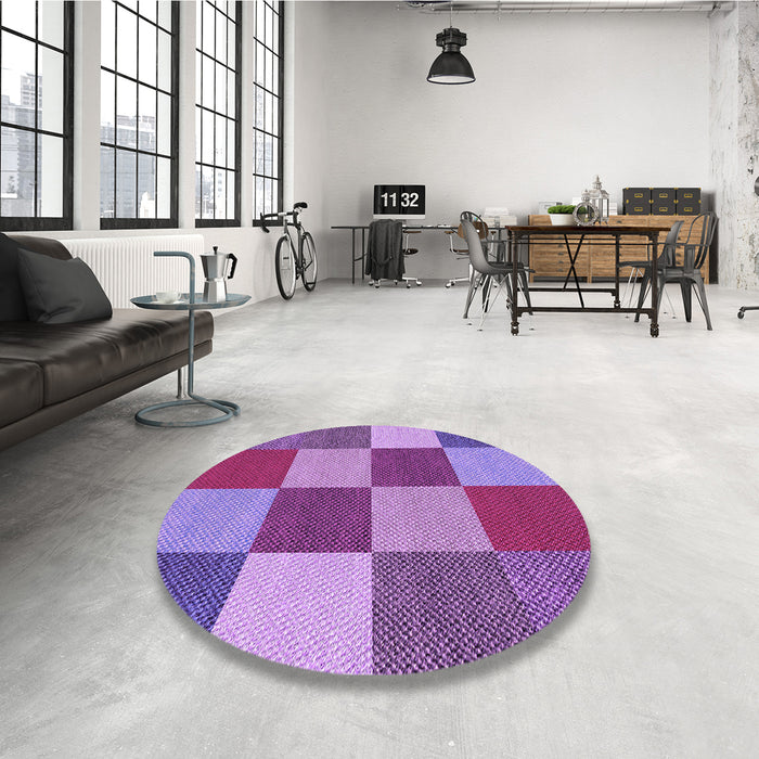 Round Patterned Dark Magenta Purple Rug in a Office, pat777pur
