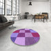 Round Patterned Dark Magenta Purple Rug in a Office, pat777pur