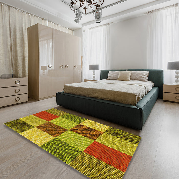 Patterned Mahogany Brown Rug in a Bedroom, pat777yw