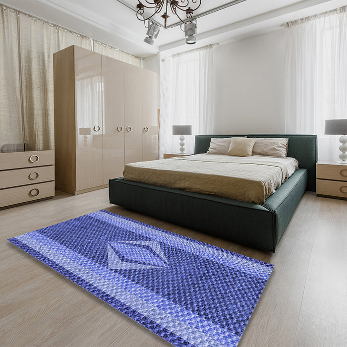 Patterned Sky Blue Rug in a Bedroom, pat778blu