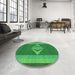 Round Patterned Green Rug in a Office, pat778grn