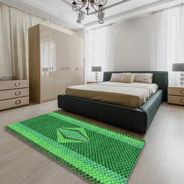 Patterned Green Rug in a Bedroom, pat778grn
