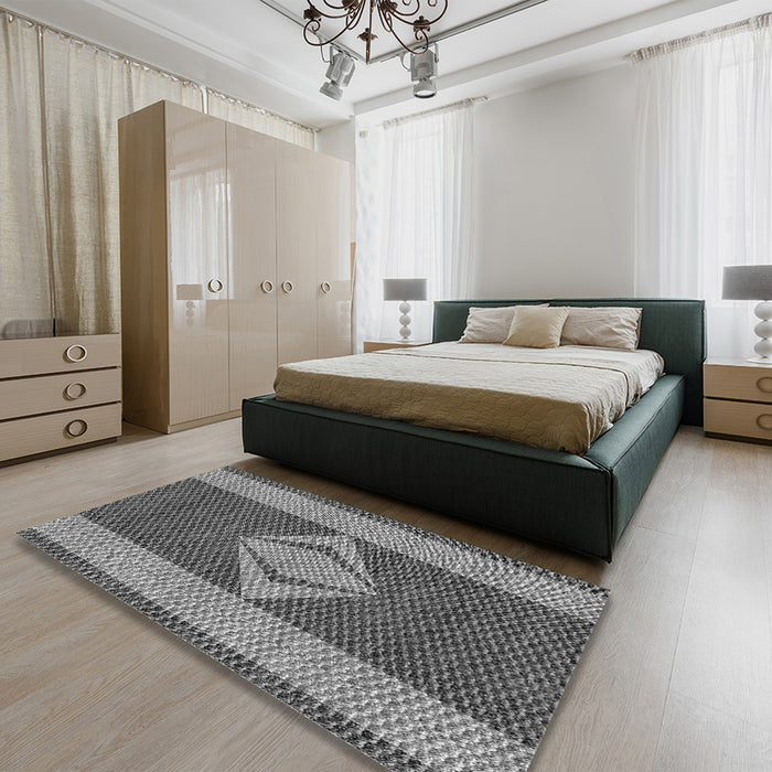 Patterned Dark Gray Rug in a Bedroom, pat778gry
