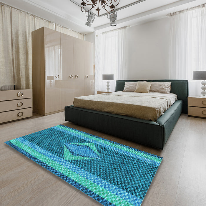 Patterned Blue Rug in a Bedroom, pat778lblu