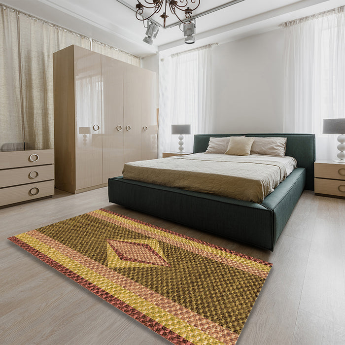 Patterned Saddle Brown Rug in a Bedroom, pat778org