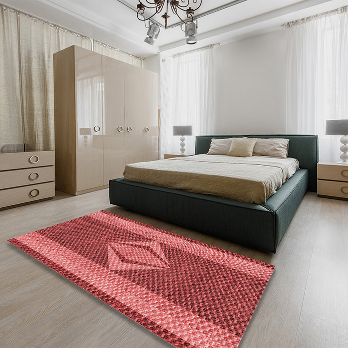 Patterned Red Rug in a Bedroom, pat778rd