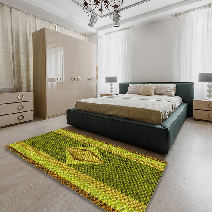 Patterned Dark Bronze Brown Rug in a Bedroom, pat778yw