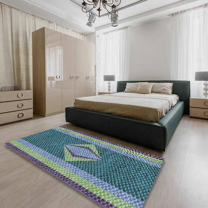 Patterned Blue Novelty Rug in a Bedroom, pat778