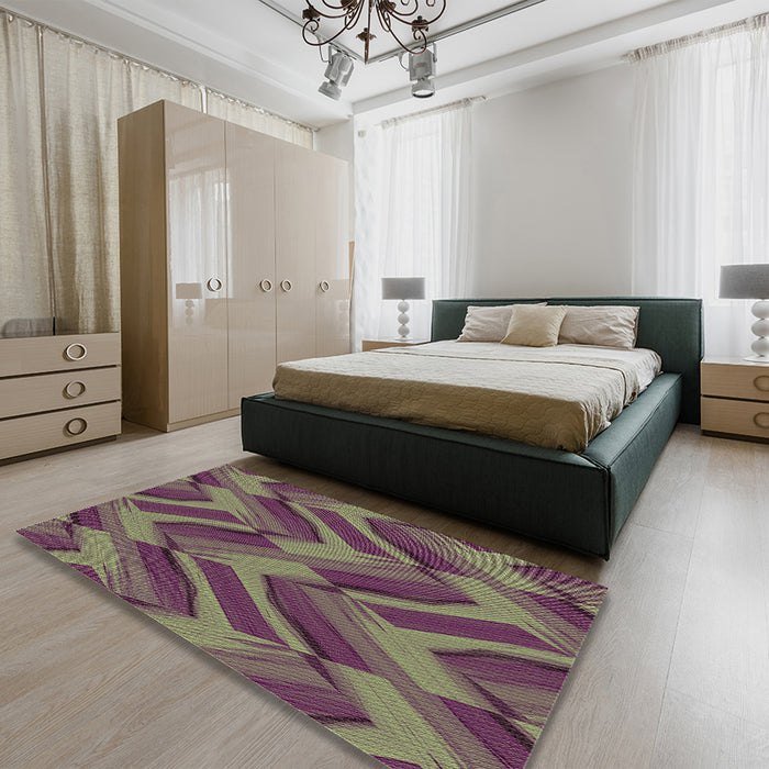 Patterned Khaki Green Rug in a Bedroom, pat779brn