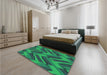 Patterned Medium Teal Green Rug in a Bedroom, pat779grn