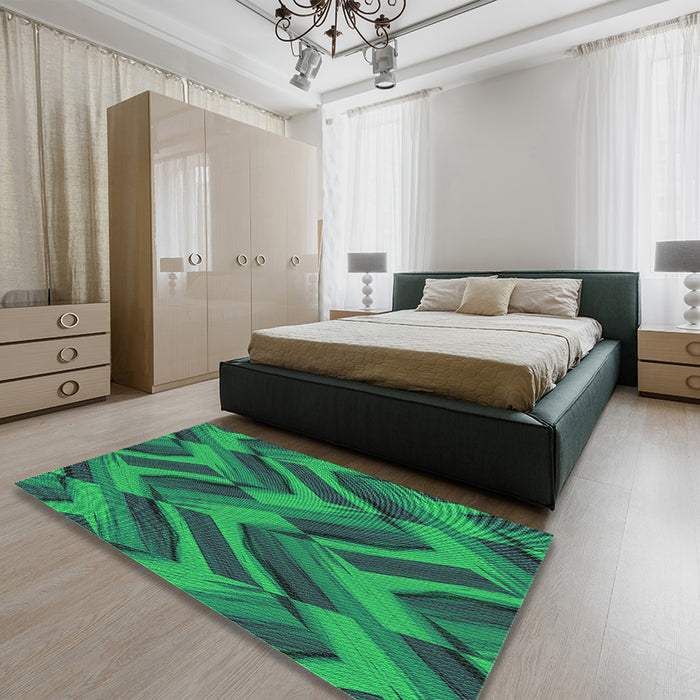 Patterned Medium Teal Green Rug in a Bedroom, pat779grn
