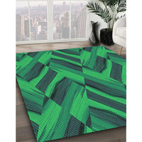 Patterned Medium Teal Green Rug, pat779grn