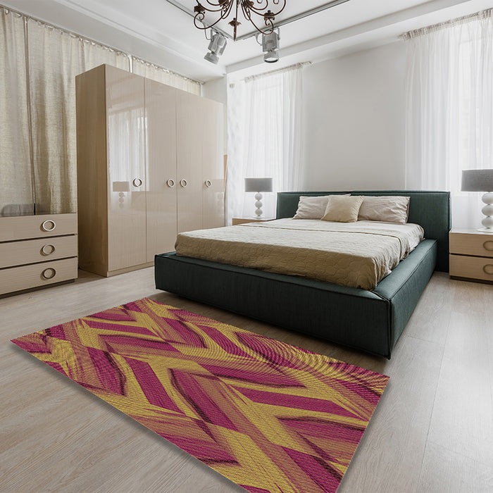 Patterned Bright Maroon Red Rug in a Bedroom, pat779org