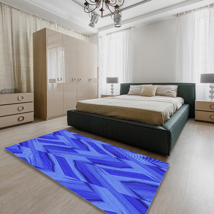 Round Machine Washable Transitional Blue Rug in a Office, wshpat779pur