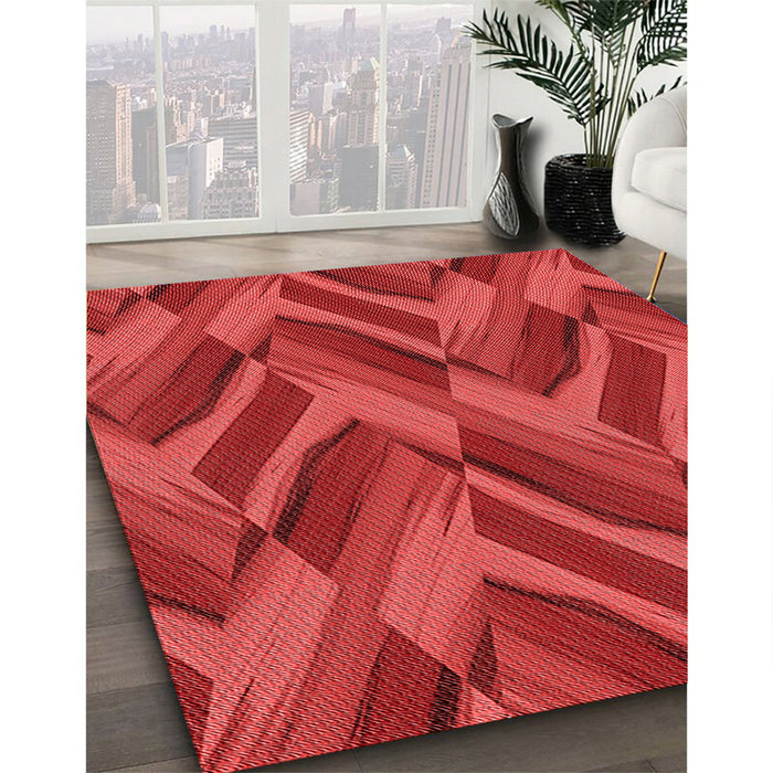 Patterned Red Rug in Family Room, pat779rd