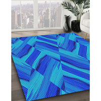 Patterned Deep Sky Blue Novelty Rug, pat779