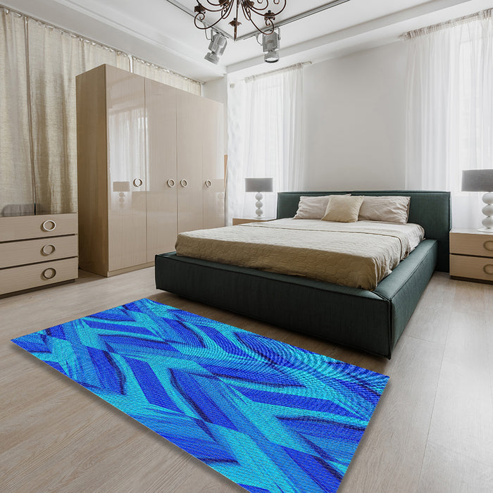 Patterned Deep Sky Blue Novelty Rug in a Bedroom, pat779