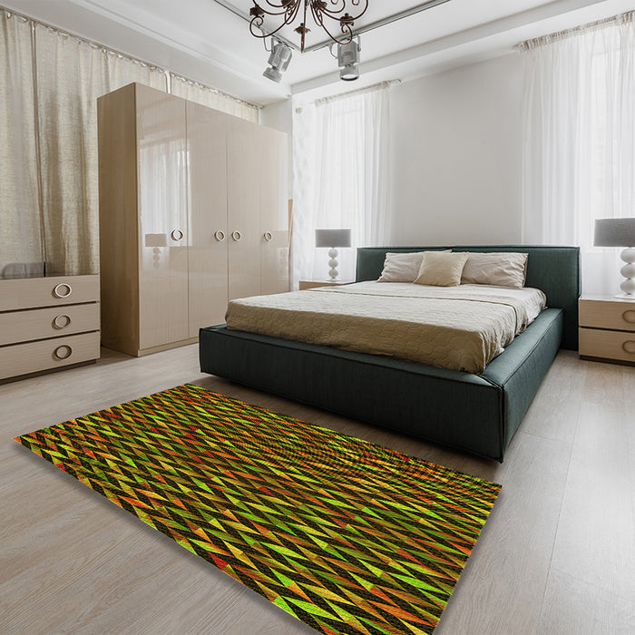 Patterned Red Rug in a Bedroom, pat78yw