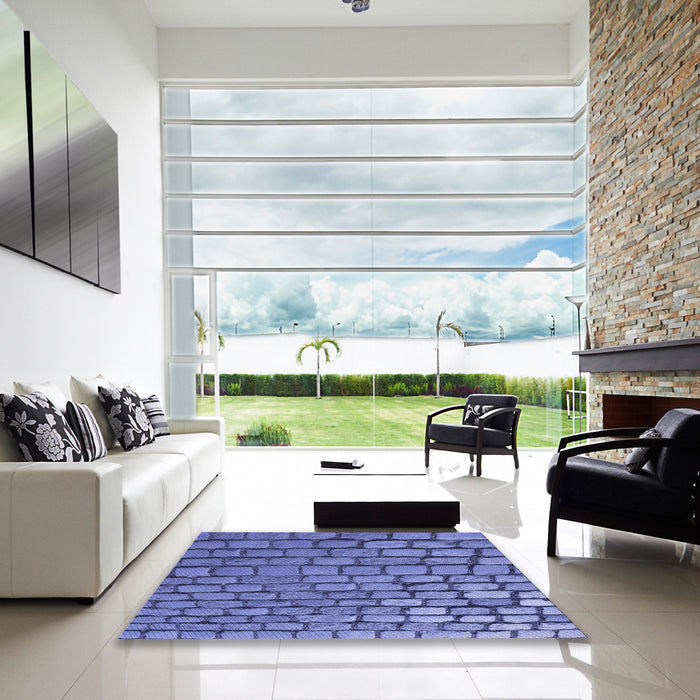 Square Patterned Sky Blue Rug in a Living Room, pat780blu