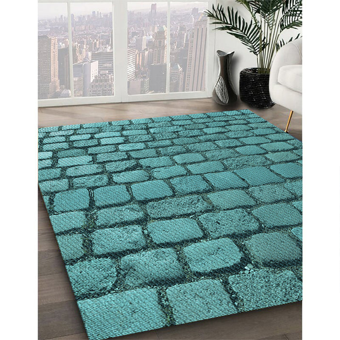 Patterned Turquoise Green Rug in Family Room, pat780lblu