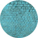 Square Patterned Dark Cyan Green Rug, pat781lblu