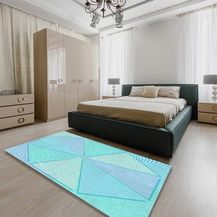 Patterned Diamond Blue Rug in a Bedroom, pat782lblu