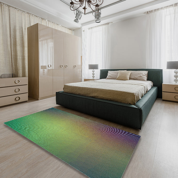 Patterned Green Rug in a Bedroom, pat783lblu