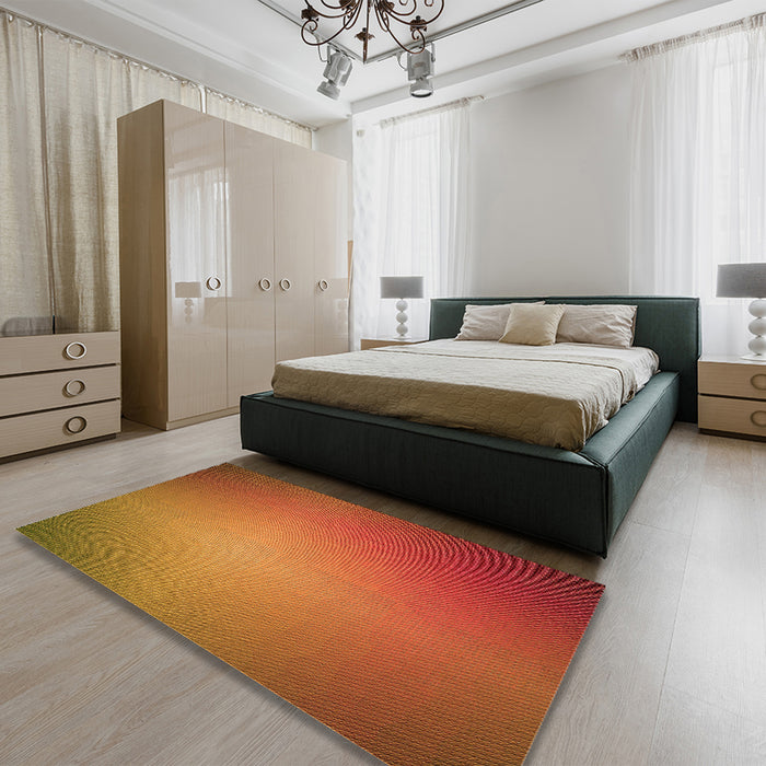 Patterned Neon Orange Rug in a Bedroom, pat783org