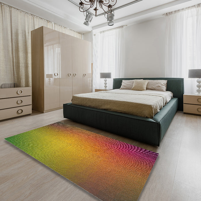 Patterned Orange Gold Modern Rug in a Bedroom, pat783