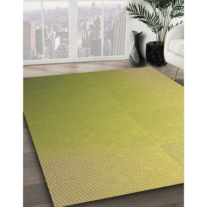 Patterned Dark Yellow Green Rug in Family Room, pat784brn
